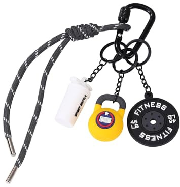 Nymora Schlüsselanhänger Männer - Mini Hantel Kettlebell Fitness Anhänger, Sport Schlüsselring Geschenk für Trainer & Fans (Schwarz/Gelb)