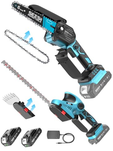 SEESII 3-en-1 Motosierra a Batería & Cortasetos & Tijeras Cortacésped Set