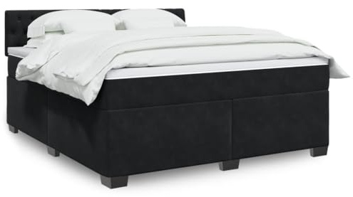 Hommdiy Boxspringbett mit Matratze Polsterbett Bed Schwarz 180x200 cm Samt Knopfheftung Design