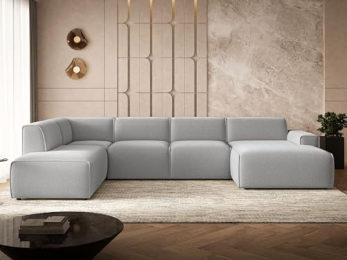 GRAINGOLD Belluno Ecksofa 378x220 cm, U-Form Sofa, Ecksofa für Wohnzimmer, Bouclé Stoff, 5-Sitzer Wohnlandschaft, Modernes Design (Grau, Links)