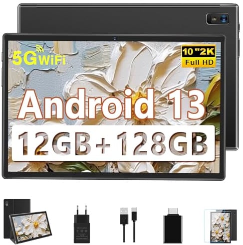 fezawio 10 Zoll Tablet Android,12GB RAM+128GB ROM,Octa-Core Prozessor mit Schutzhülle