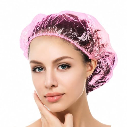 Auban Shower Cap Disposable, 50PCS Shower caps Large&Thick Waterproof Clear Plastic Elastic Hair Bath Caps For Women Kids Girls, Hotel and Hair Solon, Travel Spa, Home Use