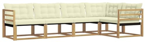 vidaXL Outdoor-Sofagarnitur mit Kissen 5 pcs Weiß und Creme, Moderne Gartenmöbel, Sofa-Kollektion und robuste Terrassenbestuhlung, gemütliche Lounge-Einheit