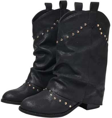 Vhersily 2026 Stivali Texani Donna Western Boho, Ghetta con Frange e Borchie Punta Affusolata, Tacco Medio con Rivetti Stivaletti in Pelle Scamosciata Stivali Monta Western Cowboy Antiscivolo Moda