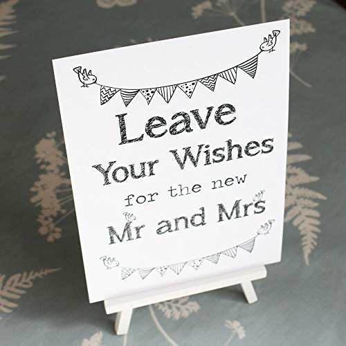 Staffelei und Schild für Hochzeiten, Hinweisschild für Glückwunschkarten oder das Gästebuch, mit Aufschrift „Leave Your Wishes“