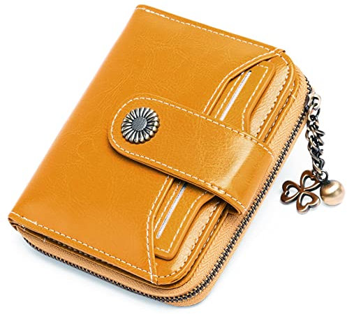 SENDEFN Geldbörse Damen Klein,Geldbeutel Frauen Echtes Leder,mit Münzfach Kleines Zipper Brieftasche Kartenhalter mit RFID Blocker