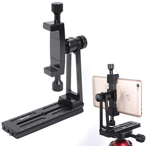 Smartphone Stativ Halter, Handy 360 Grad Drehung Fotografie Videoaufnahme Halter Klemm Adapter für All 4-6 Zoll Mobiltelefon iPhone Samsung mit Schnellwechselplatte