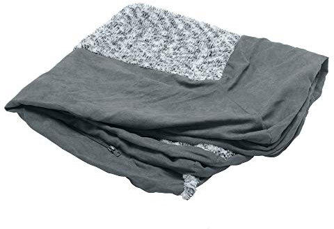 Furhaven Ersatz-Hundebettbezug, zweifarbiges Kunstfell und Wildleder, L-förmiger Chaiselier, maschinenwaschbar, Steingrau, Jumbo Plus (XX-Large)
