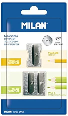 MILAN 64056 Sacapuntas Aluminio, 2 Unidades, Plateado