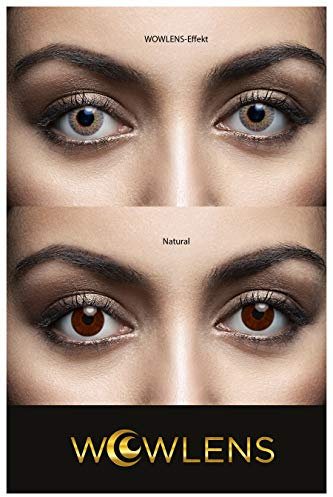 WOWLENS Sehr stark deckende und natürliche graue Kontaktlinsen farbig MILANO GREY + Behälter I 1 Paar (2 Stück) I DIA 14.00 I 0.00 Dioptrien I ohne Stärke