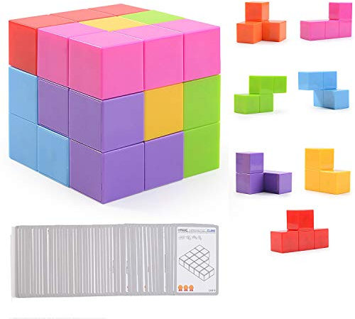 Ulikey Magnetische Bausteine Würfel, Bausteine Spielwaren für Kinder mit 54 Smarte Cards Teile Puzzles Gehirn Training Intelligenz Stressabbau Spielzeug Spiele, Quadratische Würfel