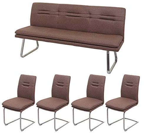Mendler Esszimmer-Set HWC-H70, Esszimmergruppe Sitzgruppe Esszimmergarnitur, Stoff/Textil Edelstahl gebürstet - braun 180cm