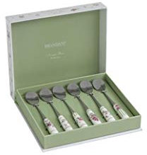 Brandani 53420 Cucchiaino Nonna Rosa Set 6 Pezzi Inox Con Manico in Ceramica cm 14