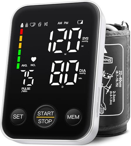 Blood Pressure Monitor Upper Arm Machine Accurate Adjustable BP Cuff Kit Led Backlit Display 2 Users 240 Sets Memory Includes Storage Bag Black