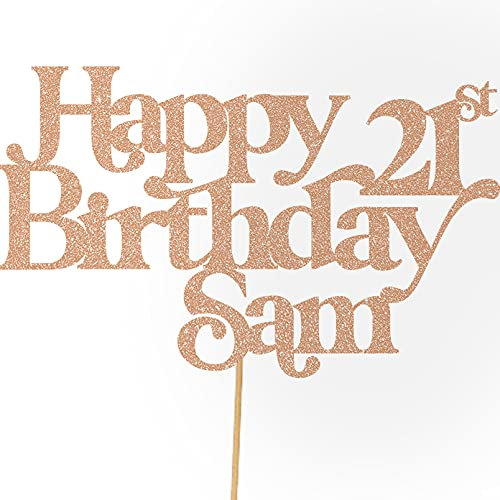 Personalised Happy Birthday Glitter Cake Topper - Rose Gold Any Name & Any Age Glitter Cake Decoration and Sprinkles - Happy Birthday Decorations - Personalised Toppers for Cakes by Cakeshop