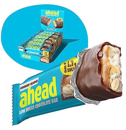 AHEAD Barrette Chetogenica – 18 x 35g – Coconut Almond – senza zucchero – solo 5g di carboidrati netti per pezzo low carb – Keto Bar