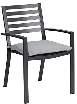 METRO Professional Gartenstuhl mit Armlehne und Kissen, Aluminium, 57 x 61 x 85 cm, 150 kg Tragkraft, Dunkelgrau