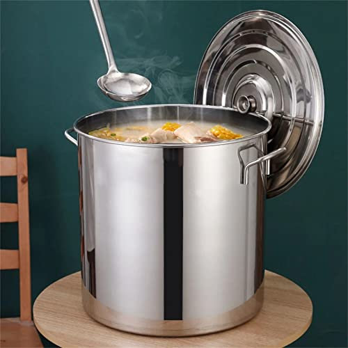 Olla grande con tapa para sopa, de acero inoxidable, para inducción, 35 litros
