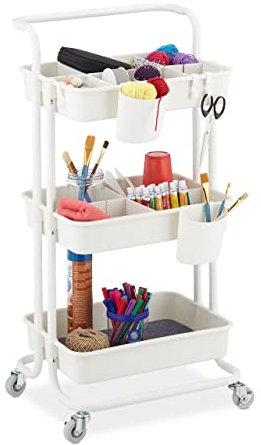 Relaxdays Rollwagen, 3 Etagen, Allzweckwagen, Hobby, Büro, Bad, Küchenwagen HBT: 86x43x42 cm, Metall & Kunststoff, weiß