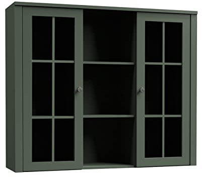 Mirjan24 Aufsatz Provence W2D PR19 mit 2 Türen und Fächer, Vitrine, Vitrinenschrank, Glasvitrine, Wohnzimmer Schrank (ver.2) (grün, ohne Beleuchtung)