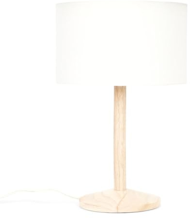 MiniSun | Single Stem Natural Light Wood Table Lamp with a White Drum Shade | Home Décor, Bedside & Desk Lamp