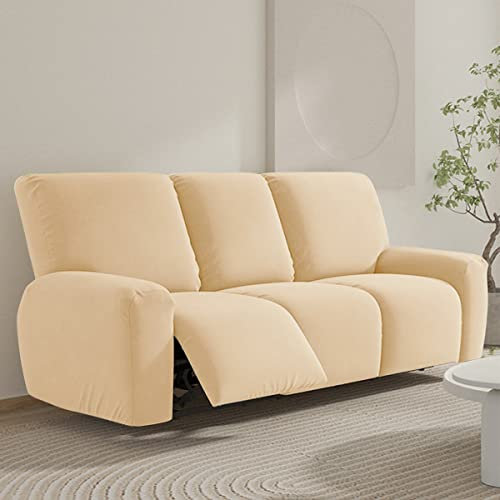 FANSU Housse de Fauteuil Relax Extensible 1 Places, Housse de Fauteuil Relax Inclinable Electrique avec Poche, 8 Pièce Lavable Protege de Meubles pour Canapé Inclinable (Beige,3 Places)