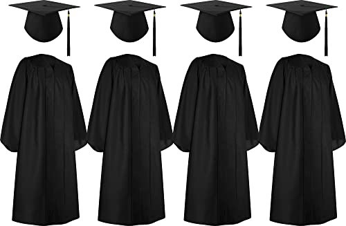 Sintege 4 Sets Abschluss Talar mit Doktorhut Matt Schwarz Graduation Robe und Abschluss Hut für Gymnasium Abitur Bachelor