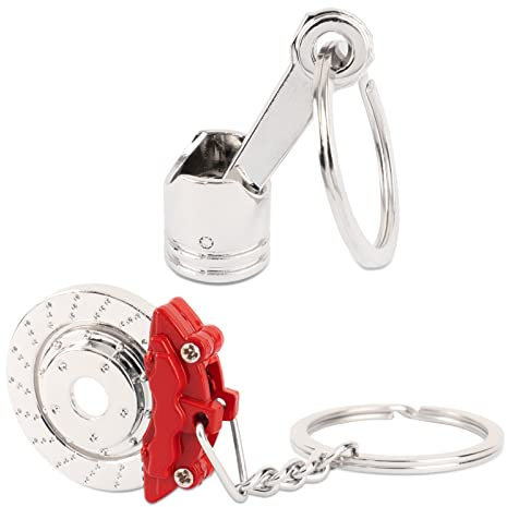 BETESSIN 2Stk. Schlüsselanhänger Kolben Bremsscheiben Auto Keychain Anhänger Deko Schlüsselbund mit O-Ring Motorradfahrer Geschenkidee DIY Autodeko Zubehör