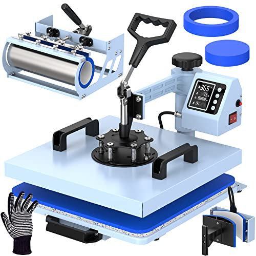 EnjoyColor 5in1-15x15 Heat Press: T-Shirt, Tumbler, Glass Can, Mug, Hat, Plate Combo with 30 OZ Tumbler Attachment