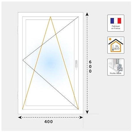 Ventana oscilante 1 hoja PVC blanco para cuarto de baño H 600 mm x 400 mm