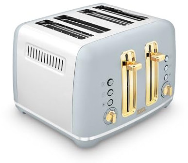 Morphy Richards Accents 4 Slice Toaster, Soft Gold Collection, Variable Browning, Removable Crumb Tray, Cord Storage, Non-slip, 2200W, Ocean Grey, 242046