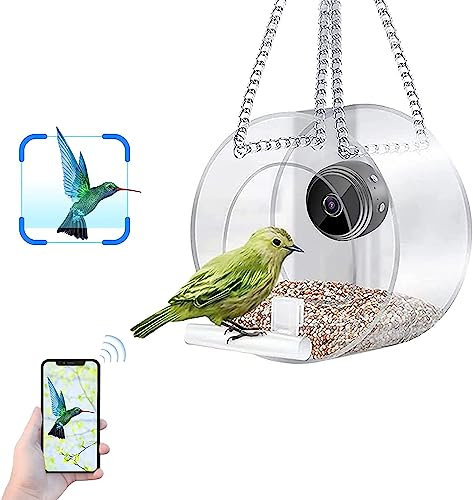 kyaoayo Intelligentes Vogelfutterhaus, Hängendes Vogelfutterhaus im Freien mit Kette,WiFi Echtzeitüberwachung im Freien,Wilder Nistkasten für Patio, Rasen und Garten