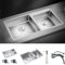 HaTur Fregadero de Cocina de Acero Inoxidable Hecho a Mano Fregadero dos Senos Kit de Fregadero, 78 * 43 * 20cm (Plata)
