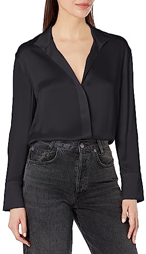 Vince Women's L/S Stand Collar Blouse, Black, Small