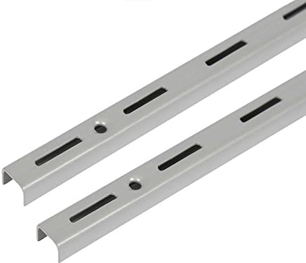 Toolerando Wandschiene für Regalträger, 1-reihig, pulverbeschichteter Stahl, Rasterabstand 50 mm, 2 Stück, Länge 150 cm, Silber