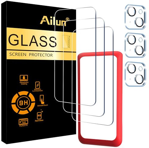 Ailun 3 Pack Screen Protector for iPhone 15 [6.1 inch] + 3 Pack Camera Lens Protector with Installation Frame,Case Friendly Tempered Glass Film,[9H Hardness] - HD [6 Pack]