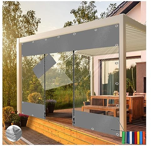 QWEASDF Transparente Seitenteile mit Reißverschluss, Durchsichtige Planenvorhänge for Den Außenbereich, 0,5mm wasserdichte PVC Plane, for Pergola, Veranda, Pavillon, Wetterfest(H2.4xW4m/H7.8xW13.1ft)