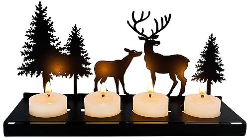 Portacandele Decorativo Natalizio per Candele da 40cm, Porta Candele da Tavolo Moderno, Candelabro Nero Ferro, Decorazioni per la Casa, Shabby Chic del Camino di Natale