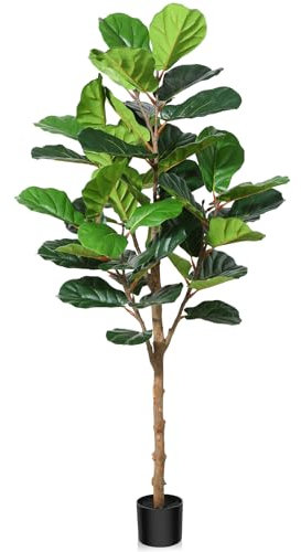 Kazeila Kunstpflanze Ficus Benjamini 150cm Deko Pflanzen Künstlich FJ-Plastikpflanzen Groß Kunstbaum mit Natürlichen Stämmen für Wohnzimmer Schlafzimmer Büro Zimmer Deko(1Pack)