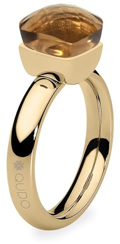 Qudo Firenze Edelstahl gold farbener Ring mit smoked topaz Stein (braun) (60)