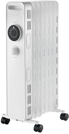 Oil Filled Radiator, 1.5kW/1500W 7 Fin Electric Heater with 3 Adjustable Heat Settings & Overheat Protection, 1500 W, White