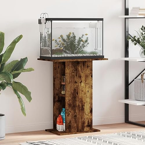 IKAYAA Aquarium Unterschrank Aquariumständer Aquariumregal Aquariumschrank Räuchereiche 60.5 x 36 x 72.5 cm Aquarium Stand Aquarium Tisch Aquarium Schrank Unterschrank Holzwerkstoff