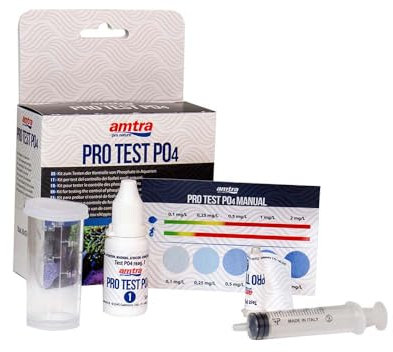 Amtra PRO PO4 Test PO4 für Aquarien, einfache und schnelle Qualitätskontrolle von Phosphaten, für Süß- und Salzwasser, mit Referenzskala, bis zu 48 Tests