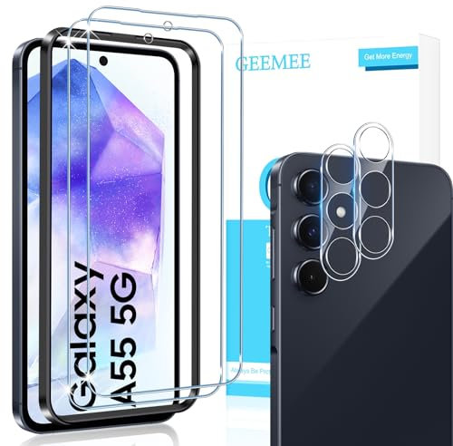 GEEMEE für Samsung Galaxy A55 5G Panzerglas Schutzfolie + Kamera Schutzfolie, 2 Stück +2 Stück 9H Filmhärte Gehärtetem Schutzglas Hohe Empfindlichkeit Displayschutzfolie