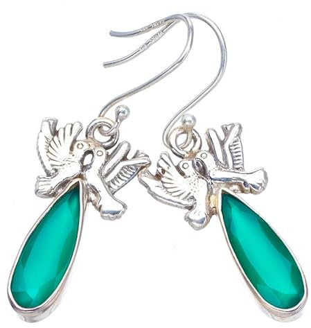 StarGems Natürlich Chrysopras&Taube Handmade 925 Sterling Silver Ohrringe 1 1/2 F6750