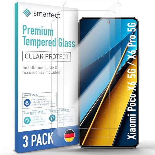 smartect Cristal Templado [3 Piezas, Clear] para Xiaomi Poco X6 5G / X6 Pro 5G, Protector de Pantalla HD Antiarañazos, Sin Burbujas, Dureza 9H, 0.3mm Ultra Transparente, Ultra Resistente