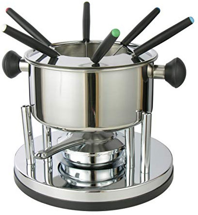 Lentz Service à fondue en acier inoxydable pour 6 personnes | Couverts inclus | Fonctionne avec pâte combustible | Casserole avec protection anti-chute (10 pièces)