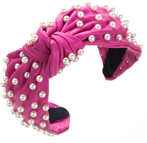scicent Haarband Kosmetik Knoten Stirnband Leder Überzogenes Haarreif Perle Breit Haarbänder Solides Einfaches Haarschmuck für Frauen und Mädchen (Rose) - 26710