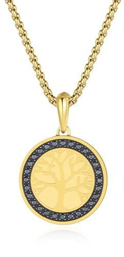 GAVU Collier Acier Inoxydable Homme, Collier Plaqué Or pour Hommes, Pendentif Arbre de Vie, Cadeau pour Lui 50cm