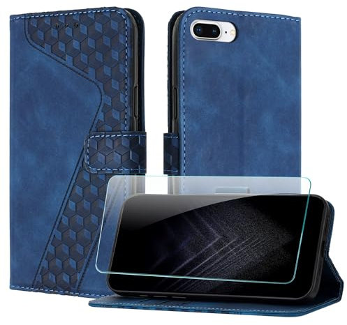 JayModCase Funda para iPhone 8 Plus/7 Plus/6 Plus (5,5 Pulgada), PU Piel Flip Carcasa con [iPhone 6S Plus Protector de Pantalla] Cierre magnético Soporte Plegable Tarjetas y Cartera (Azul)